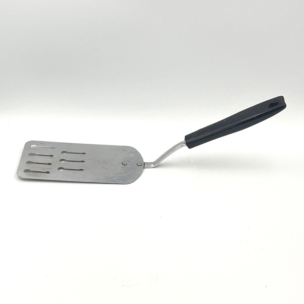 Vintage EKCO USA Slotted Spatula Black Handle Offset Stainless Steel Turner